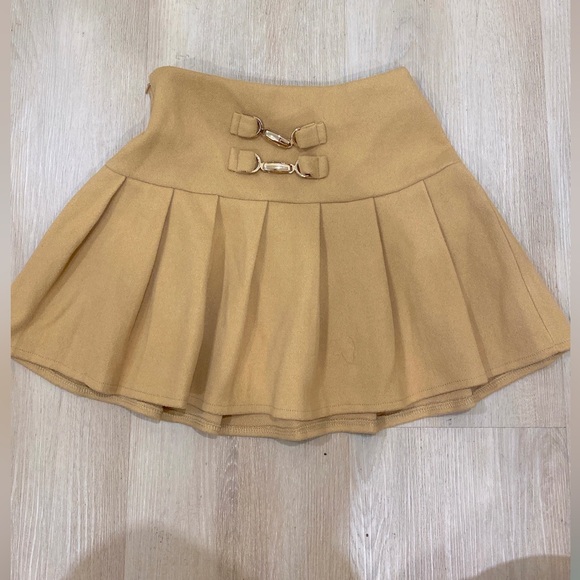 Yellow Brown Pleated Skirt - Picture 1 of 2
